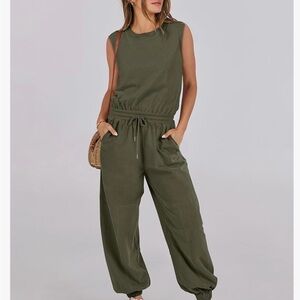 Olive Green Sleeveless Cozy Jumpsuit